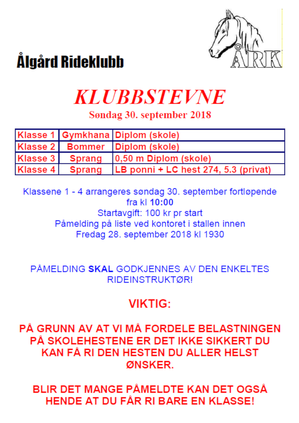 Klubbstevne søndag 30.september 2018